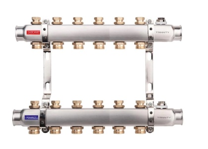 ROZDZIELACZ INOX K30 6 SEKCJI Z ZAWORAMI ODCINAJĄCYMI DO C.O. TRINNITY  