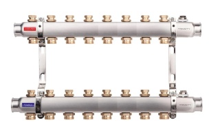 ROZDZIELACZ INOX K30 8 SEKCJI Z ZAWORAMI ODCINAJĄCYMI DO C.O. TRINNITY  